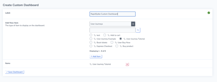 new custom dashboard settings