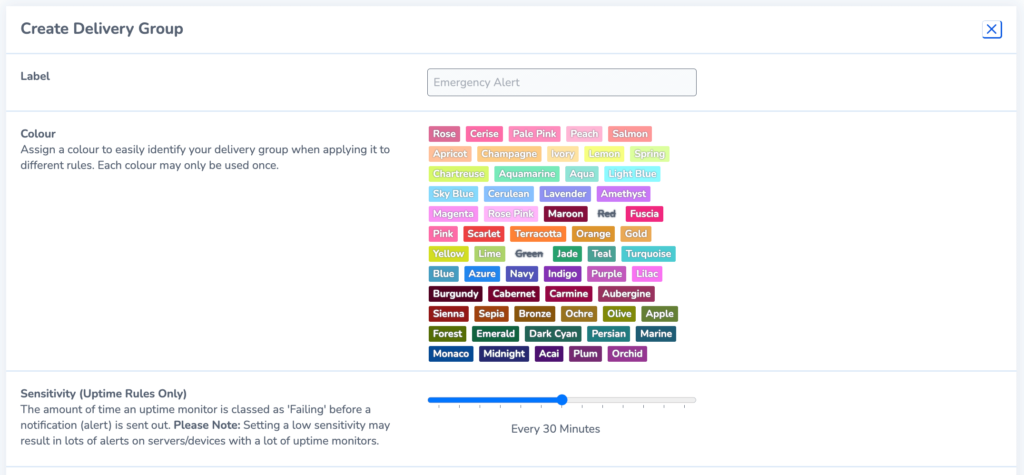 screenshot showing delivery group setup