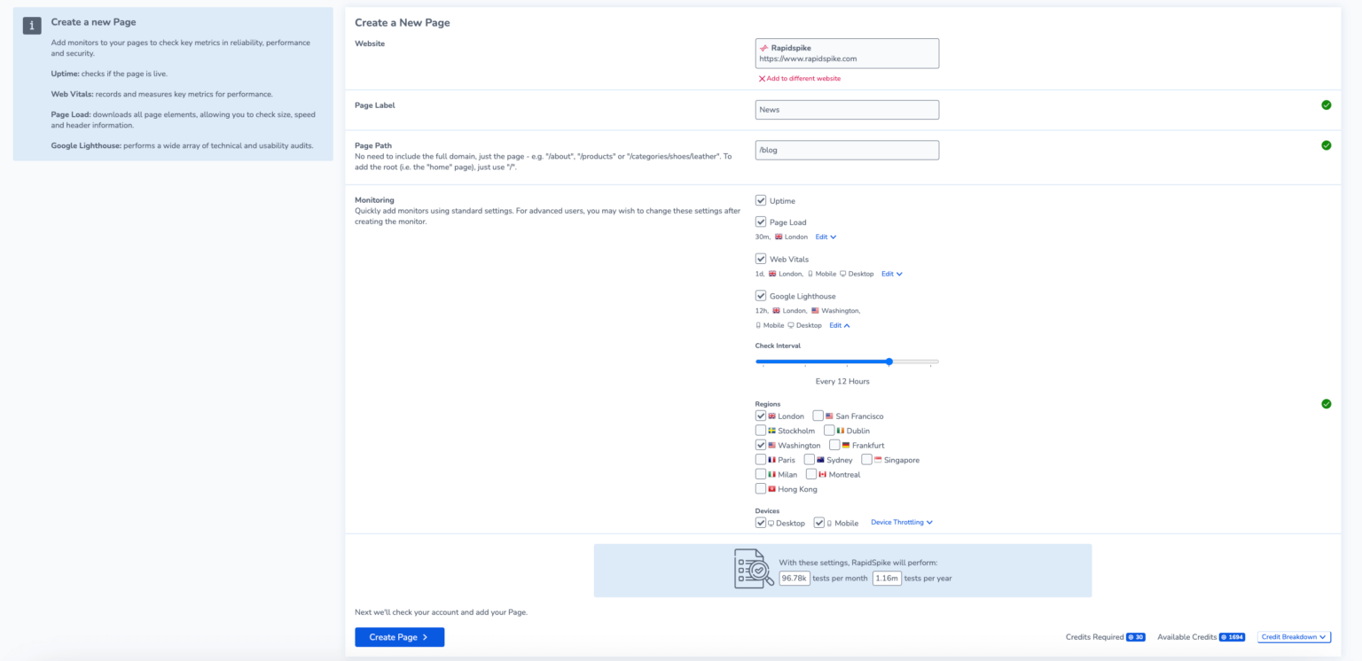 Set up a Google Lighthouse Monitor RapidSpike Support Center