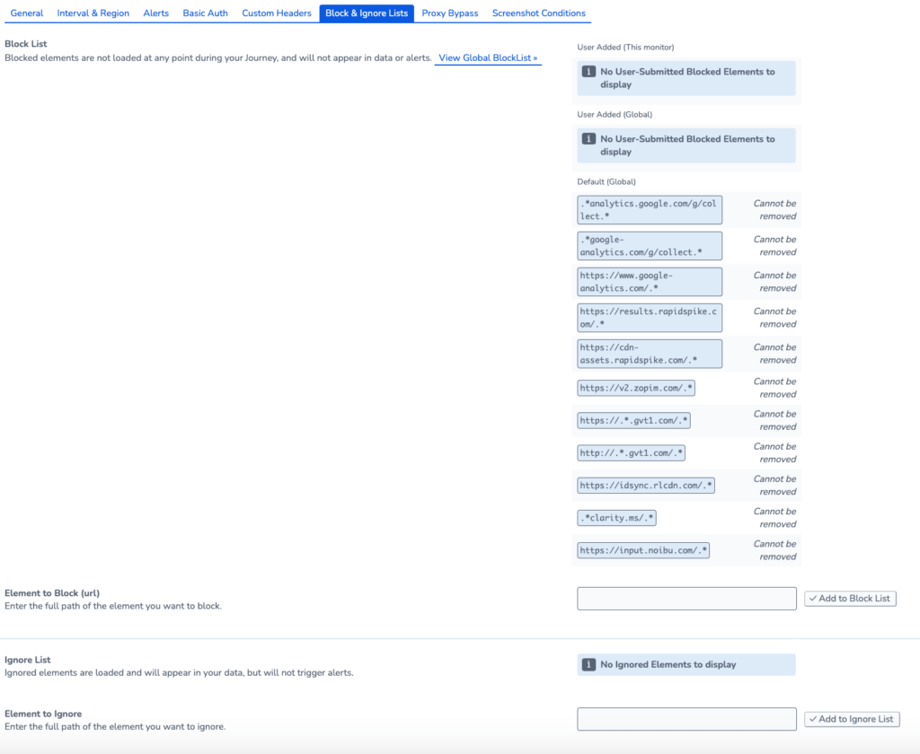 Screenshot of RapidSpike Block and Ignore Lists