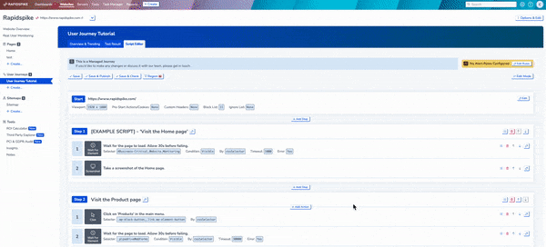 Screen recording showing how to copy the JSON for a user journey script