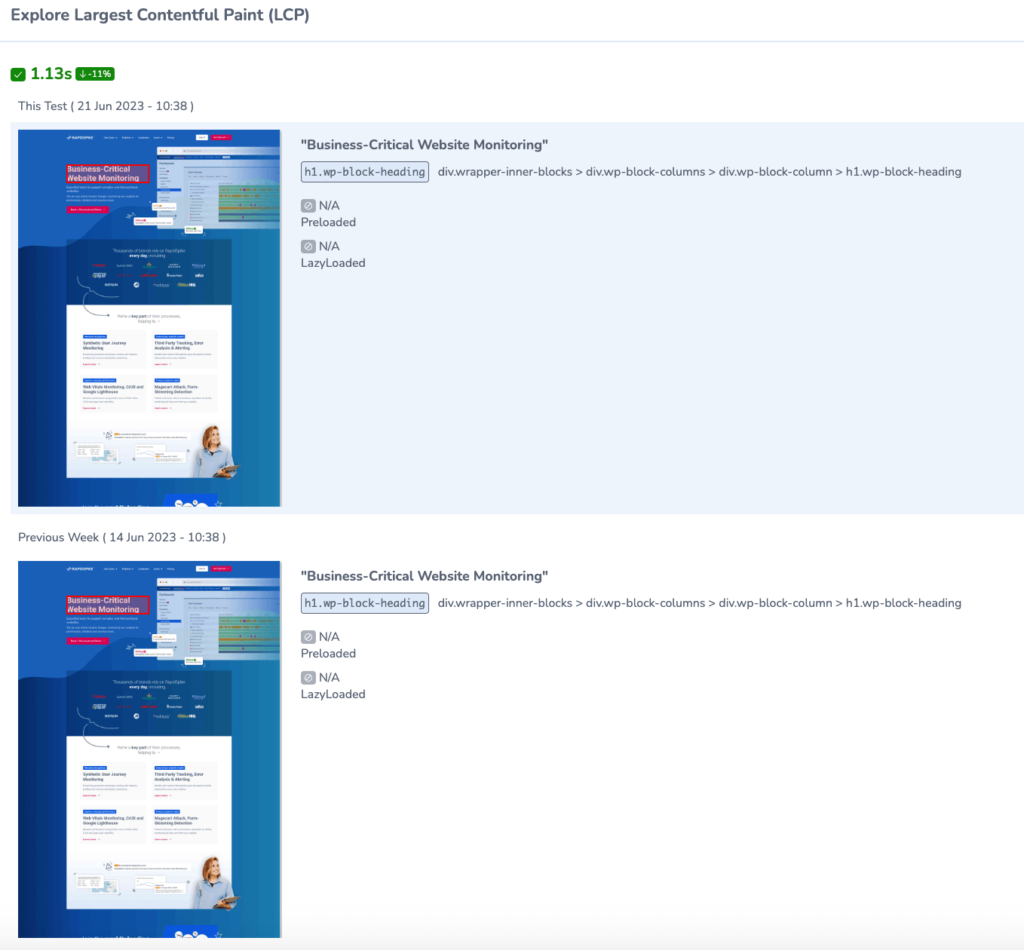 screenshot showing how to explore the Largest Contentful Paint and the Cumulative Layout shift of your pages