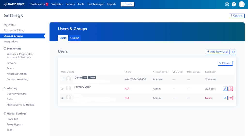 Users and Groups screenshot
