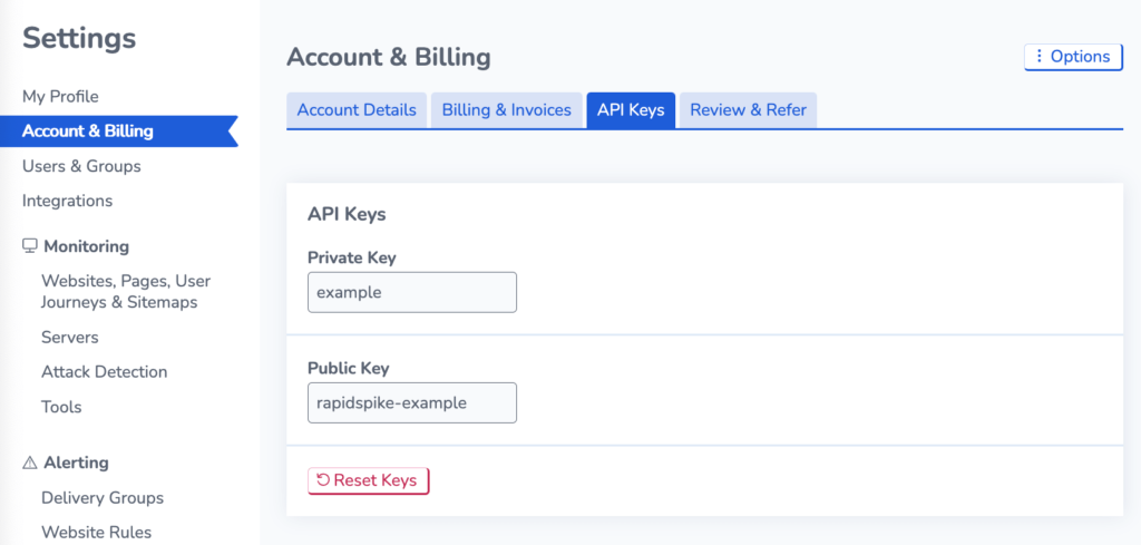 API authentication keys