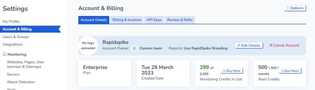 View your Plan in RapidSpike