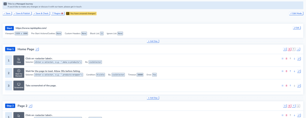 Screenshot showing a user journey script