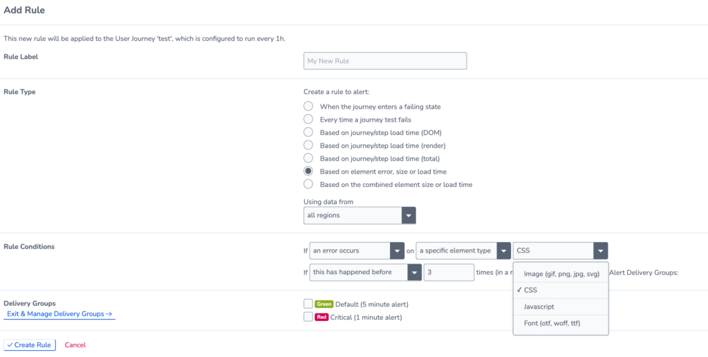 page element rule settings