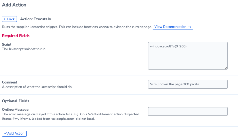 Scroll down a page in a User Journey - RapidSpike Support Center