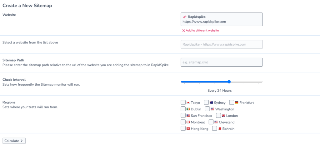 screenshot showing the sitemap monitor setup page