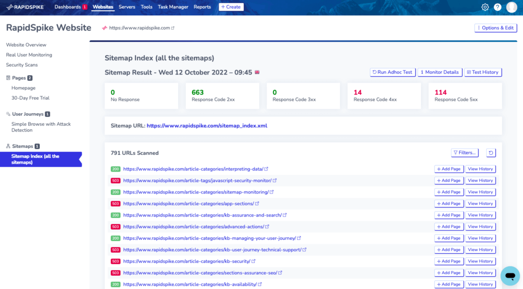 Sitemap Monitor page