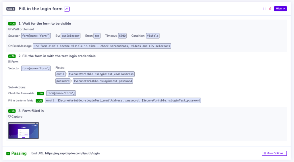 screenshot showing a successful script using secure variables