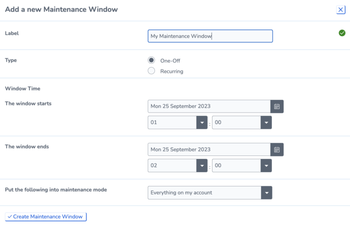 create maintenance window